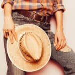 Country Cowboy style hat, jeans, plaid shirt