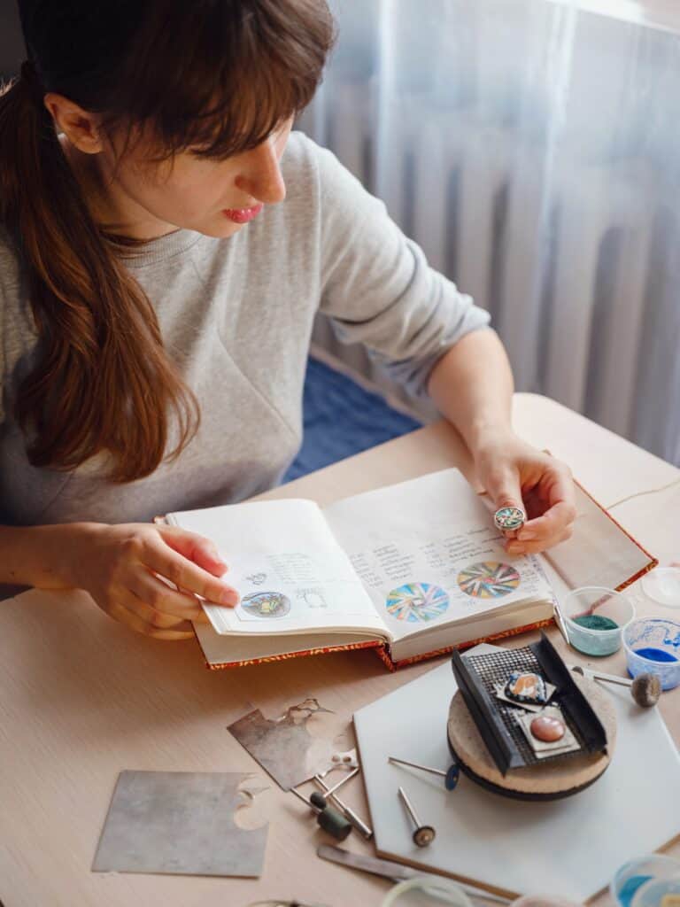 Jewelry designer workplace at home.