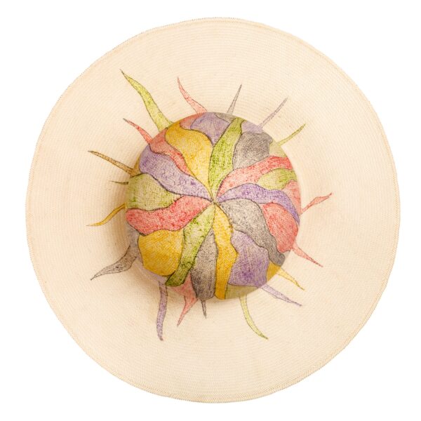 top view of straw hat with wide brim isolated