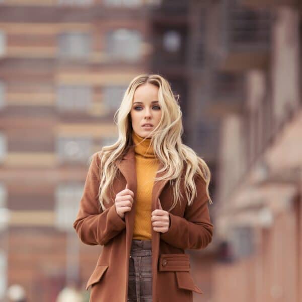 Blonde Woman Wearing In Stylish Coat In City Blonde Woman Wearing In Stylish Coat In City